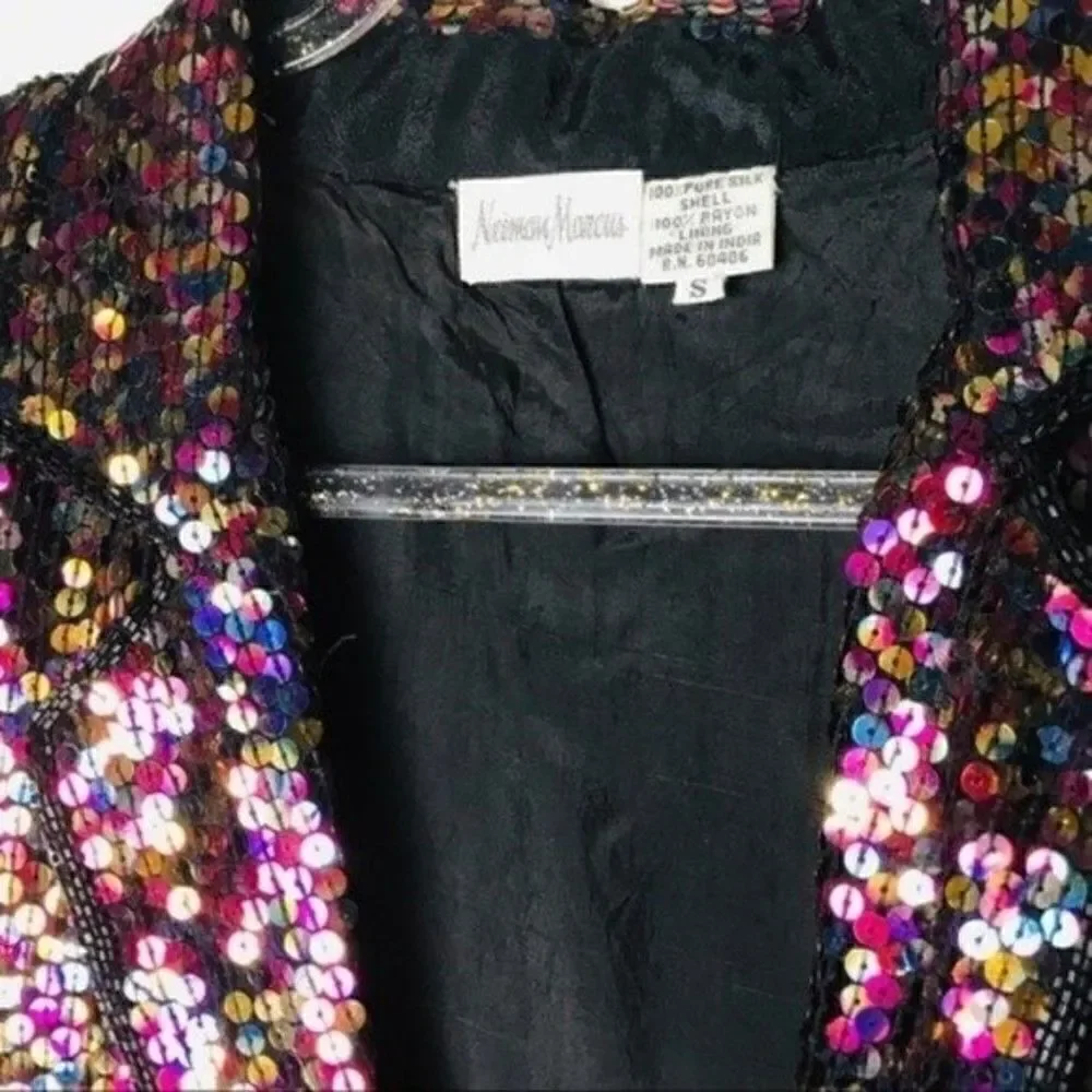 Vintage Neiman Marcus séquense blazer size Small 100% silk BoxC